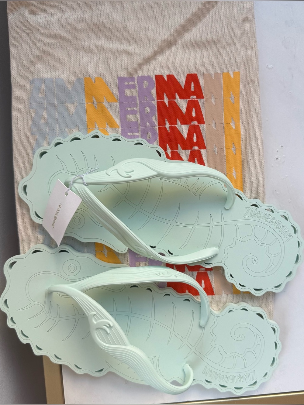 Zimmermann Pale Mint Scalloped Flip Flop Sandals - Picture 5 of 7